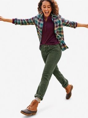 L.L.Bean BeanFlex Five-Pocket Corduroy Pants – Dusty Olive – 14 Petite